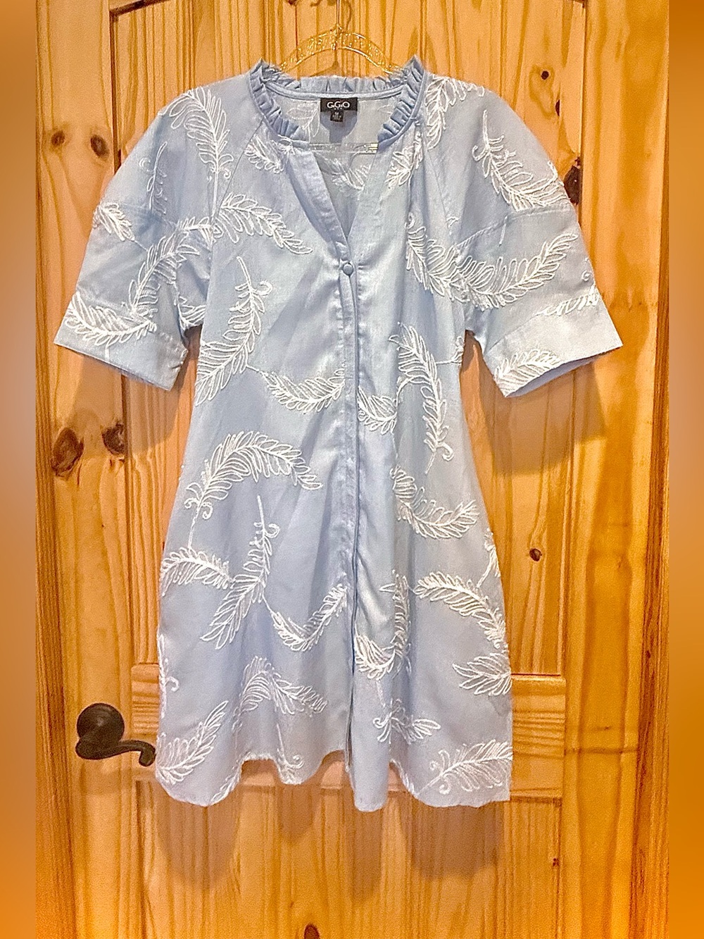 G.O. Cotton Midi Dress in Light Blue with White Embroidery